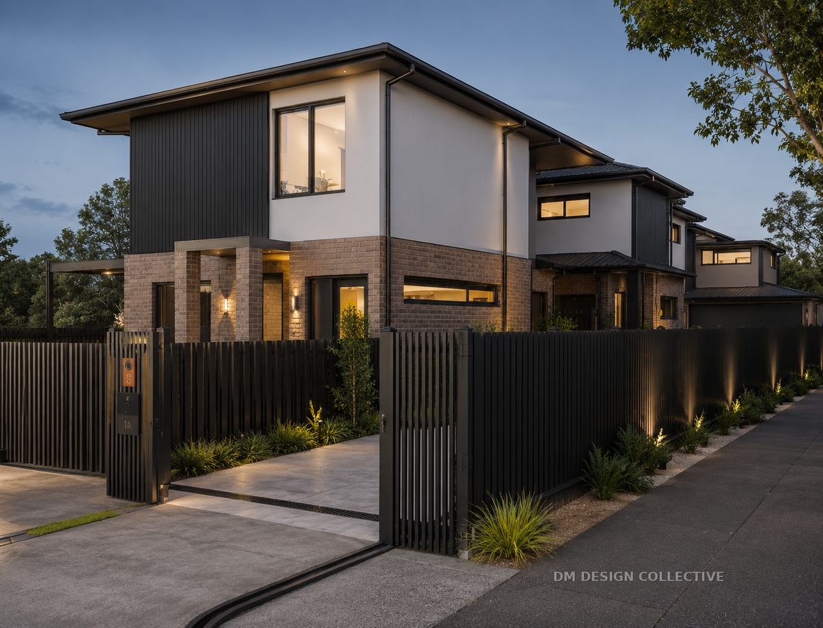 Ivanhoe triplex render — three-dwelling infill development, Oriel Road VIC