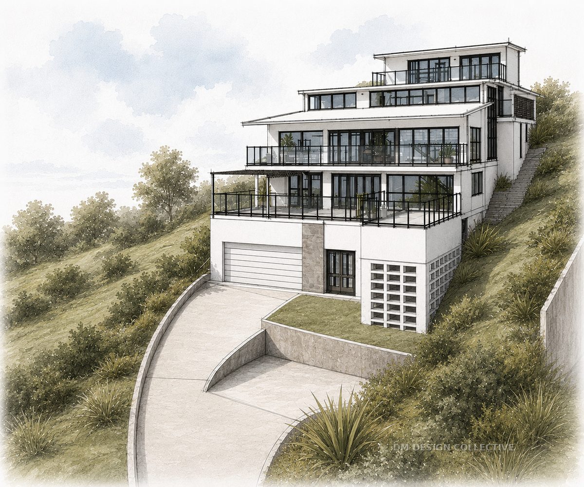 Terranora residence — new home designed for a steeply sloping Tweed hinterland site, NSW